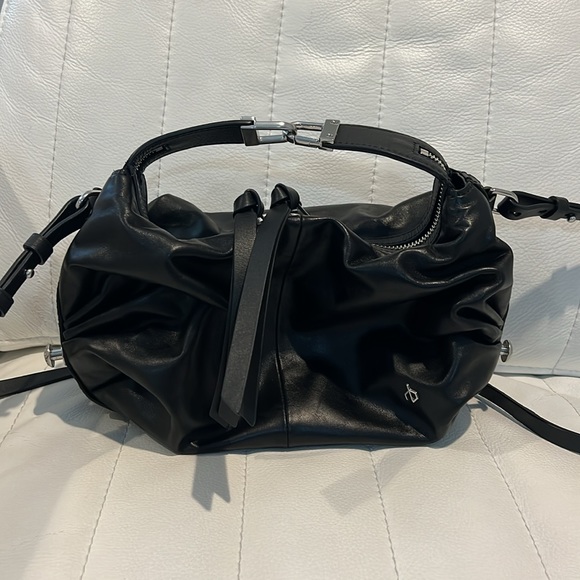 Rag & Bone Black Leather Top handle Convertible crossbody bag with silver - Picture 2 of 7